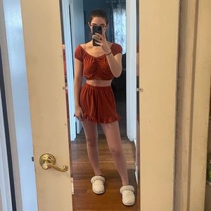 American Eagle Aerie Matching Off The Shoulder Two Piece Short Set Co-Ord